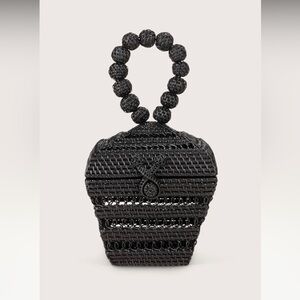cult gaia Black Woven Beaded Handle Mini Bag